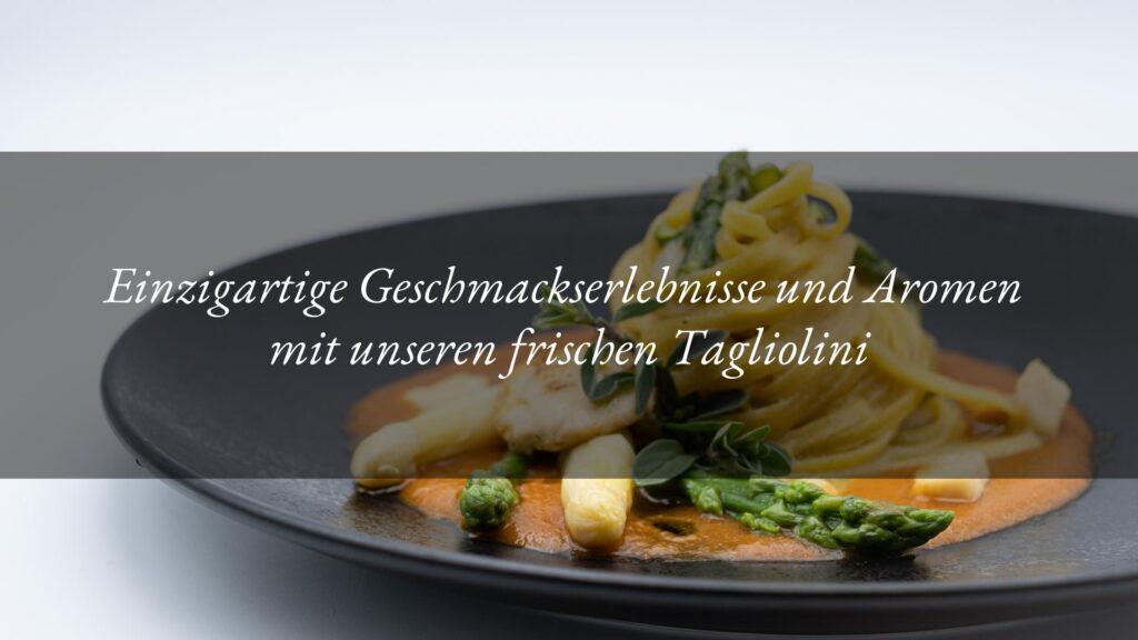 Tagliolini aus Frischer Pasta mit Jakobsmuscheln, Spargel, Majoran und Scampi-bisque