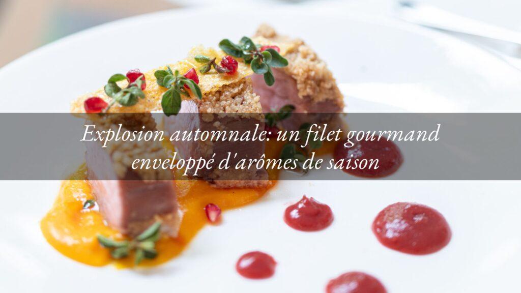 Filet de porc aux noisettes du Piémont, sauce à la crème de potiron et gel de grenade